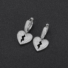 Load image into Gallery viewer, Hip Hop Ice Out Broken Heart Dangle Earrings for Men Women Silver Color Cubic Zircon Huggie Earrings Anti Allergy Jewelry