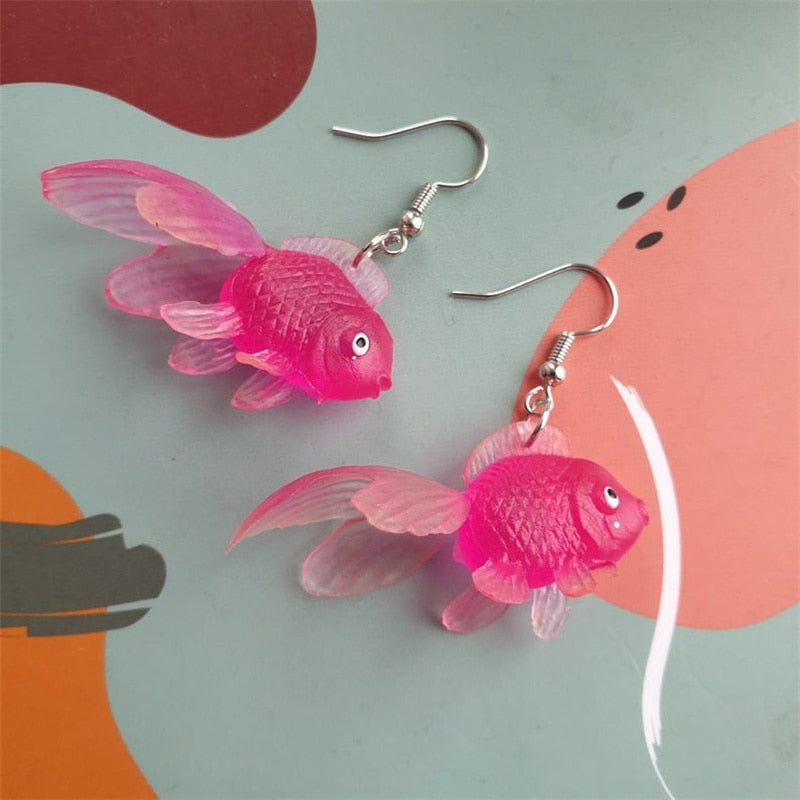 Handmade Fish Earrings 5 Colours Choose From Plastic Emulation Goldfish Earrings Funky Earrings Quirky Earrings Fashion Jewelry