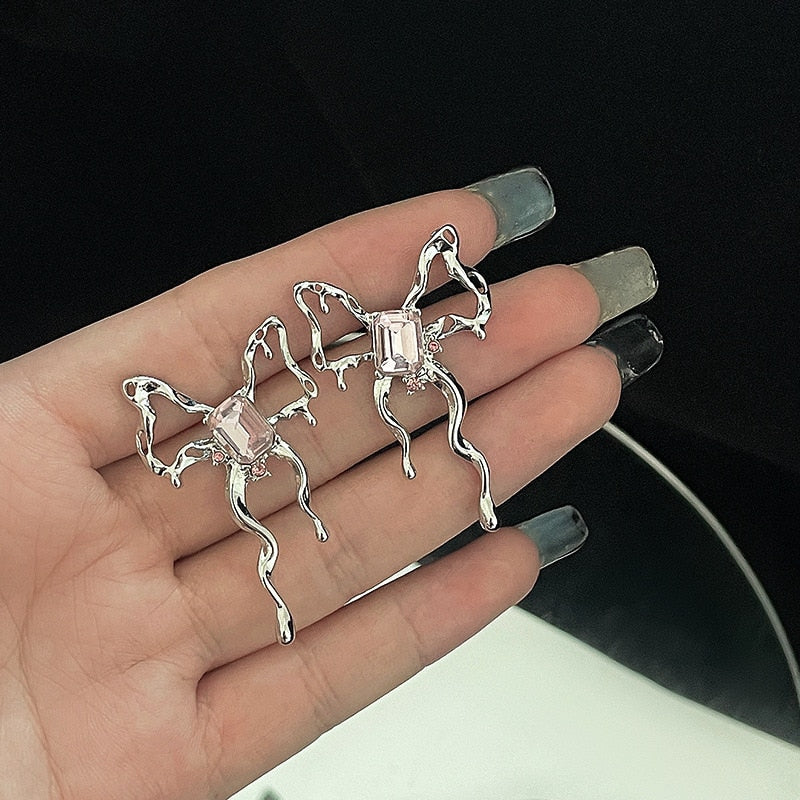 Modern Jewelry 925 Silver Needle Bowknot Earrings 2022 Trend New Metal Alloy Silver Plated Glass Women Earrings Wholesale