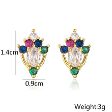 Load image into Gallery viewer, 2022 New Fashion 1 Pair Colourful CZ Zircon Crystal Geometric Stud Earrings For Women Gold Color Luxury Wedding Jewelry Female