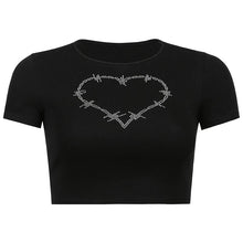 Load image into Gallery viewer, Letter Print Crop Top Graphic T Shirts O Neck Sexy Top Women Short Sleeve T-Shirts Fairy Grunge Slim Basic Baby Tees Y2K Clothes