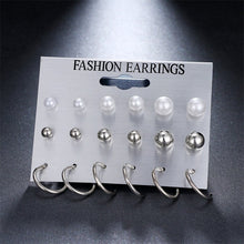 Load image into Gallery viewer, UMKA Trendy Geometric Silver Color Butterfly Hoop Earrings Set for Women Girls Star Moon Metal Resin Acrylic Earrings Jewelry