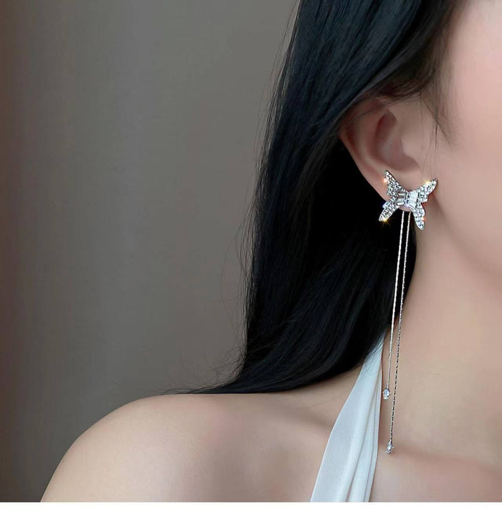 New Fashion Trend S925 Silver Needle Elegant Delicate Butterfly Micro-Set Zircon Tassel Earrings Women&#39;s Jewelry Party Gifts