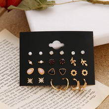 Load image into Gallery viewer, UMKA Vintage Retro Korean Geometric Stud Earrings Set Metal Pearl Drop Earrings For Women Simple Round Fashion Party Jewelry