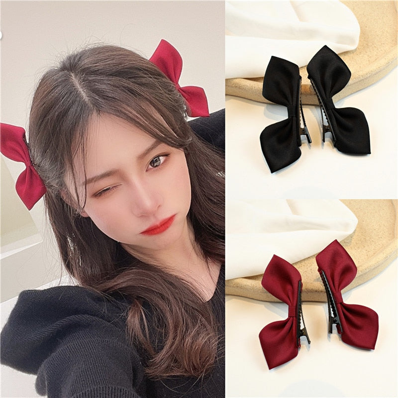2Pcs Korean Bow Hairpin for Women Girls Headdress Bangs Hairclip Hairgrips Cute Back Head Top Hair Clips Hair Accessories