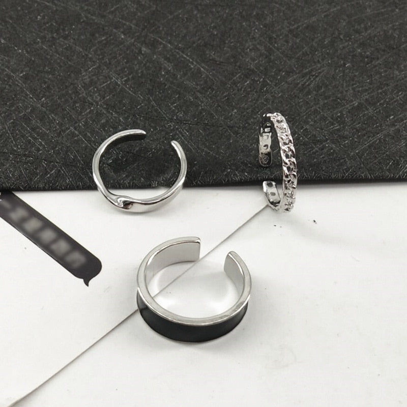 3Pcs/set Enamel Heart Rings Korean Fashion Pearl Ring For Women Geometric Irregular Chain Shape Opening Ring Set Knuckle Jewelry