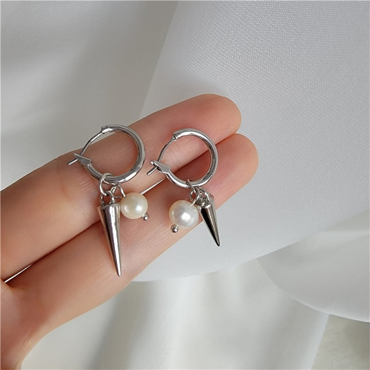 Freshwater Pearl Earrings for Women 2022 Fashion Tassel Earring Punk Silver Color Ear Buckle Brincos Jewelry