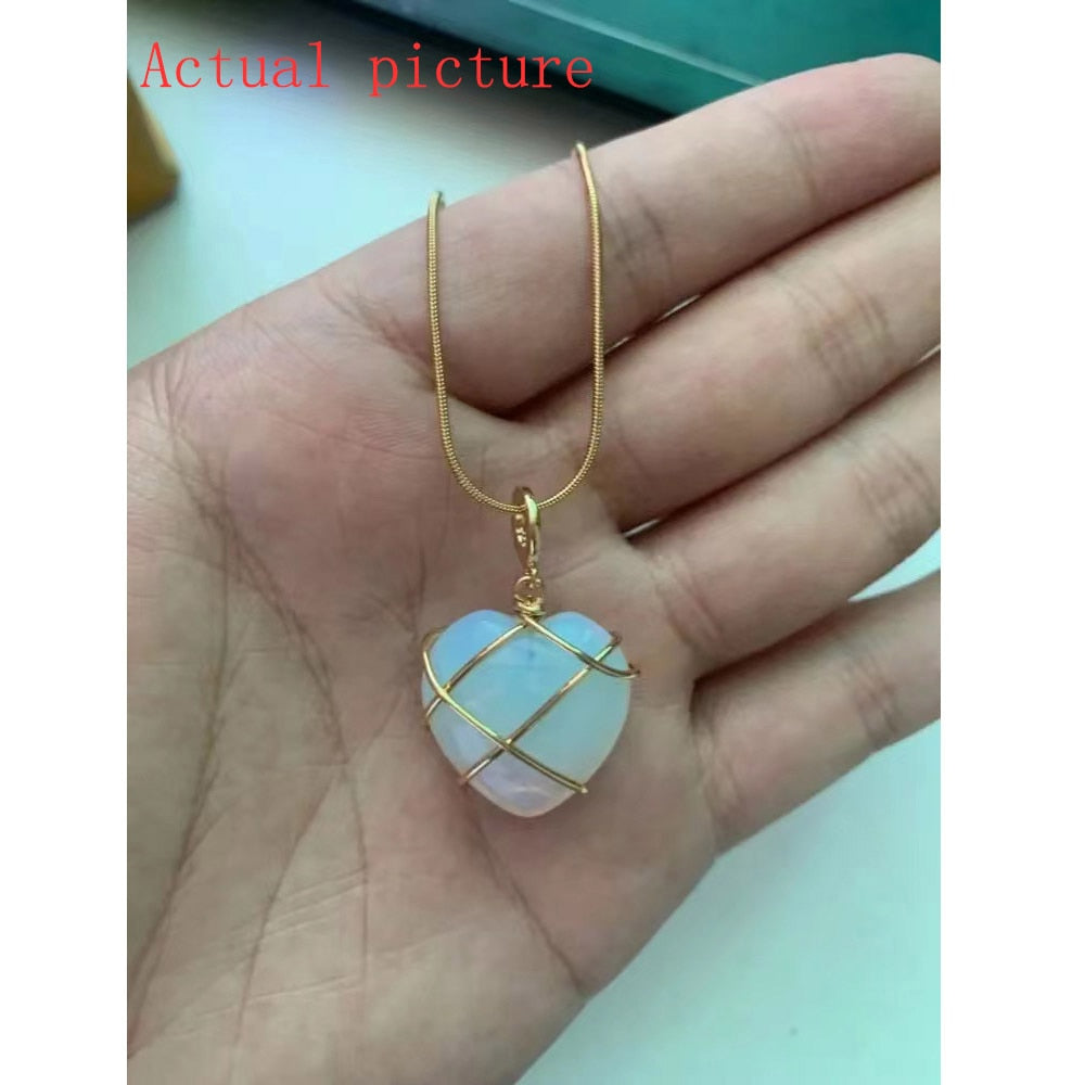 2022 Fashion Opal Heart Necklace Crystal Castle Necklace For Woman Girls Rose Quartz Necklace Jewelry Accessories Gift