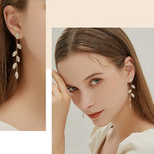 Load image into Gallery viewer, Luxury Rhinestone Crystal Leaves Tassel Earring For Women 14K Real Gold Plated Trending Bridal Dangling Earrings Wedding Jewelry