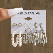 Load image into Gallery viewer, Silver Color Butterfly Earrings Set For Woman Girls Vintage Pearl Circle Geometric Twist Hoop Earrings 2022 Trendy Jewelry Gifts