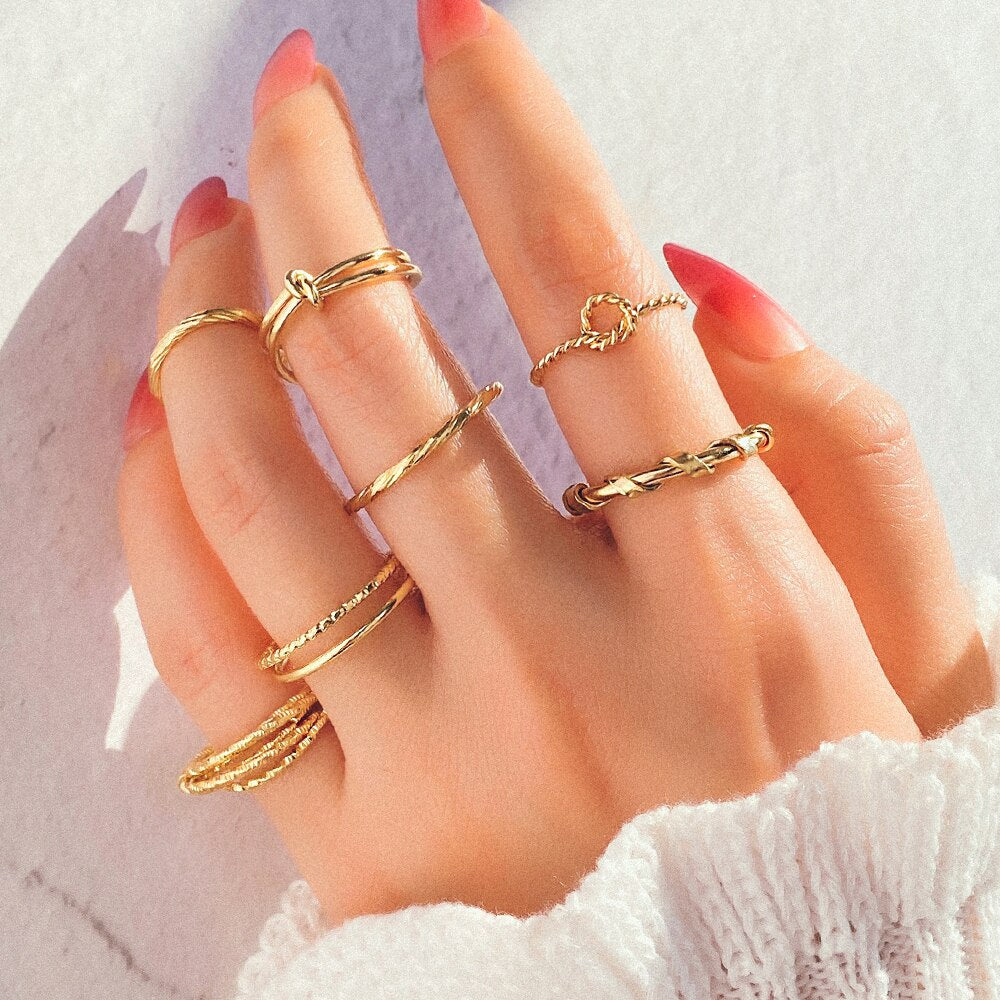 IFMIA Fashion Metal Gold Color Butterfly Finger Rings Set for Women Girls Vintage Heart Hollow Rings Female 2022 Trend Jewelry