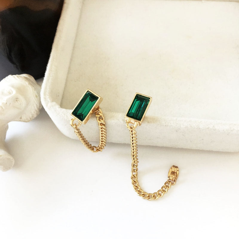 Green Color Crystal Dangle Earrings for Women Flower Pendants Imitation Pearl Earrings Metal Leaves pendientes Party Gift
