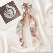 Load image into Gallery viewer, Floral Print Bow Satin Long Ribbon Ponytail Scarf Hair Tie Scrunchies Women Girls Elastic Hair Bands Hair Accessories
