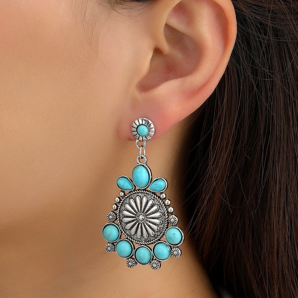 New Trendy Silver Color Women&#39;s Earrings Green Stone Hoop Drop Earrings for Women Bohemia Earrings Engagement Party Jewelry