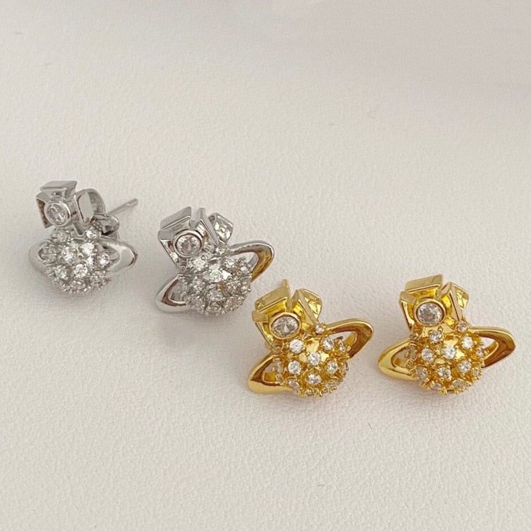 2022 New Trend Luxury Crystal Earrings For Women Gold Silver Color Pierced Stud Ear Jewelry Kpop Korean Fashion Wedding Gift