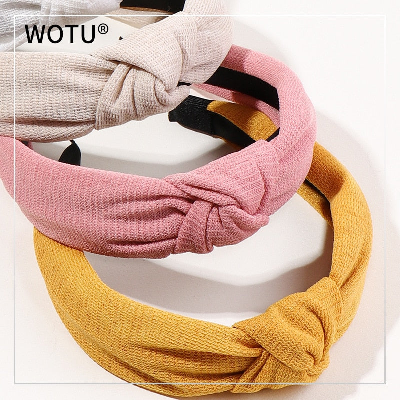 Wholesale Women candy color cotton hairbands girl&#39;s stripe white knot headbands DS lady&#39;s headwear hair accessories headwrap