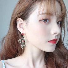 Load image into Gallery viewer, Vintage Red Heart Crystal Earrings for Women Cross Pendant Rhinestone Dangle Ear Clip Jewelry Party Anniversary Gift Pendientes