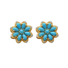 Load image into Gallery viewer, Vintage Women&#39;s Charm Jewelry Boho Turquoise Flower Small Stud Earrings for Women Statement Round Silver Earrings Charm Jewelry