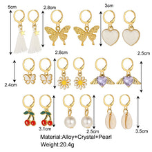Load image into Gallery viewer, 17KM 18Pcs/Set Gold Color Earrings Set Butterfly Cherry Heart Earrings for Women Snake Animals Crystal Shell Oil Drip Jewelry