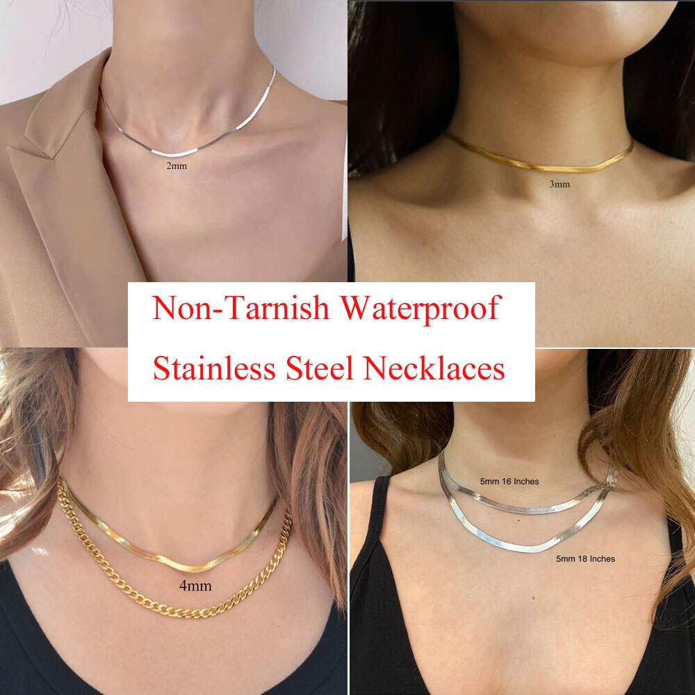 Unique Star Hot Fashion Flat Snake Choker 100% Stainless Steel Women Herringbone Chain Necklace Wholesale Layering Jewelry