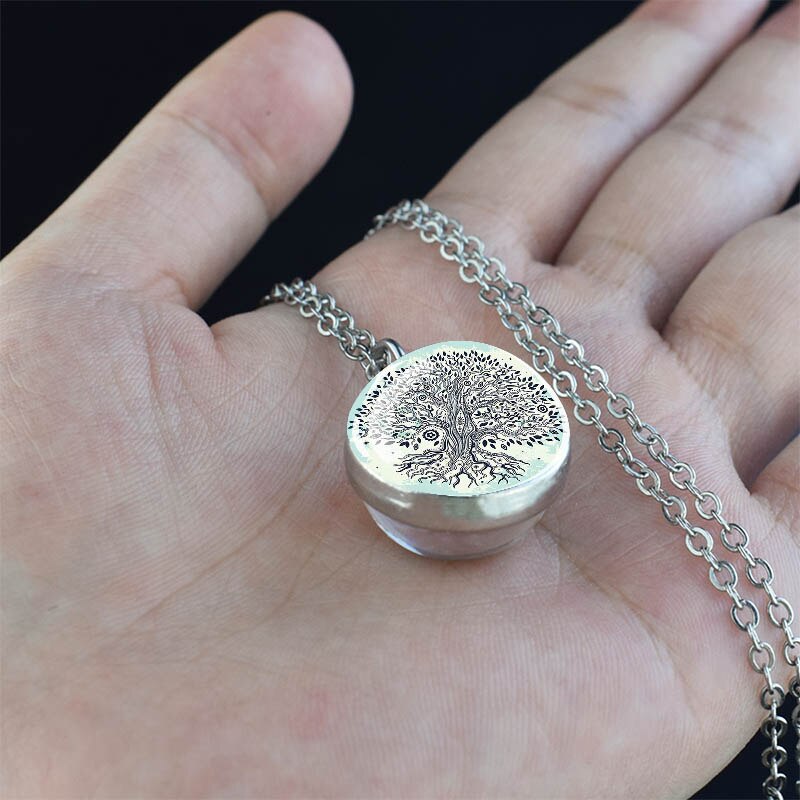 Tree of Life Necklaces Yin Yang Choker Silver Chains Double-sided Glass Ball Pendant Necklace for Women Fashion Jewelry Gifts