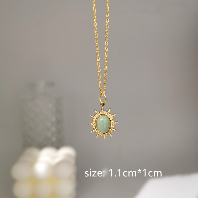 HangZhi 2022 New Korean Vintage Water Drop Star Round Bear Oval Pendant Necklace Geometric Gold Color Titanium Steel Jewelry