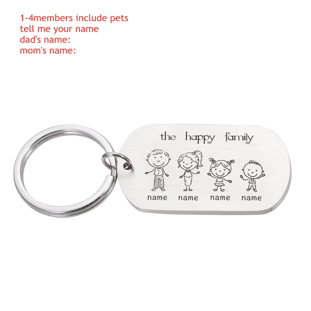 Love Cute Keychain Engraved Custom Family Gifts For Parents Children Present Keyring Bag Charm Families Member Gift Key Chain