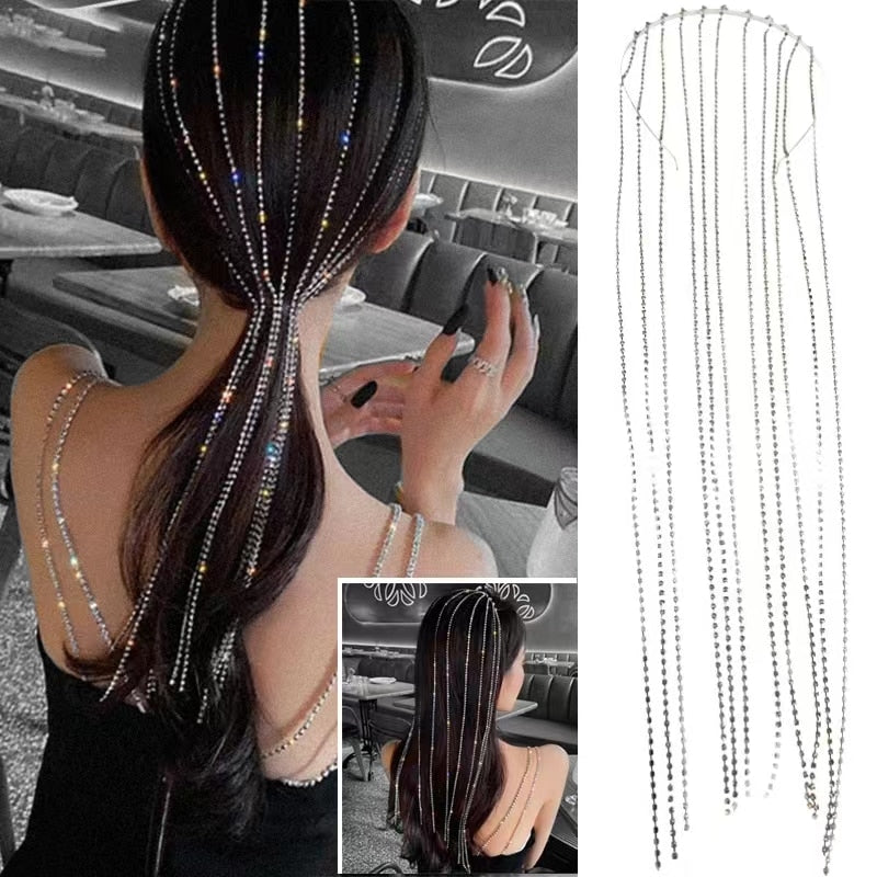 2022 New Flashing Diamond Chain Hairpin Braided Hair Headdress Tassel Hairpin High Sense Temperament Dirty Braided Hairband