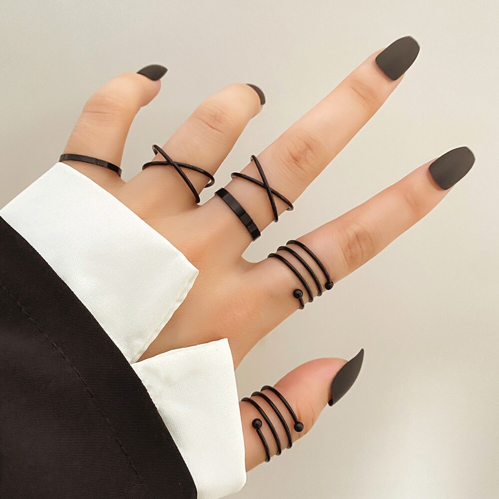 IFMYA Black Butterfly Love Infinity Cutout Rings Set Women Crystal Metal Punk Hip Hop Rings 2022 Fashion Accessories