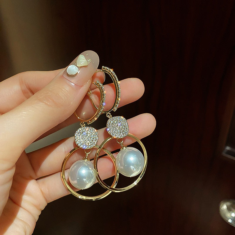 2022 New Fashion Korean White Pearl Drop Earrings For Women Shiny Rhinestone Earring Wedding Party Engagement Jewelry