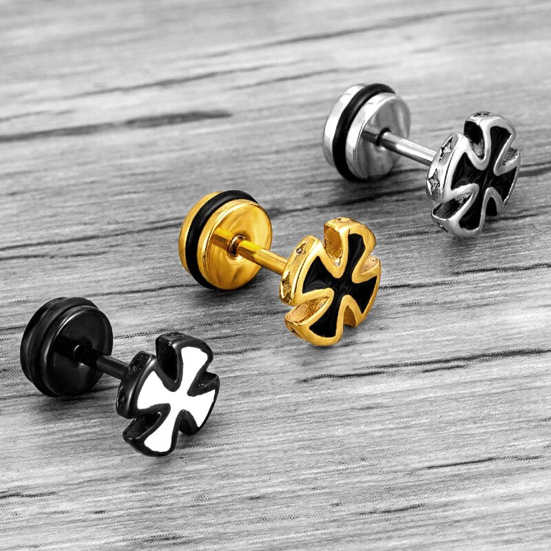 Trend Unisex Women Men Stud Earrings Knights Templar Iron Cross Ear Piercing Stainless Steel Maltese Crucifix Biker Ear Jewelry