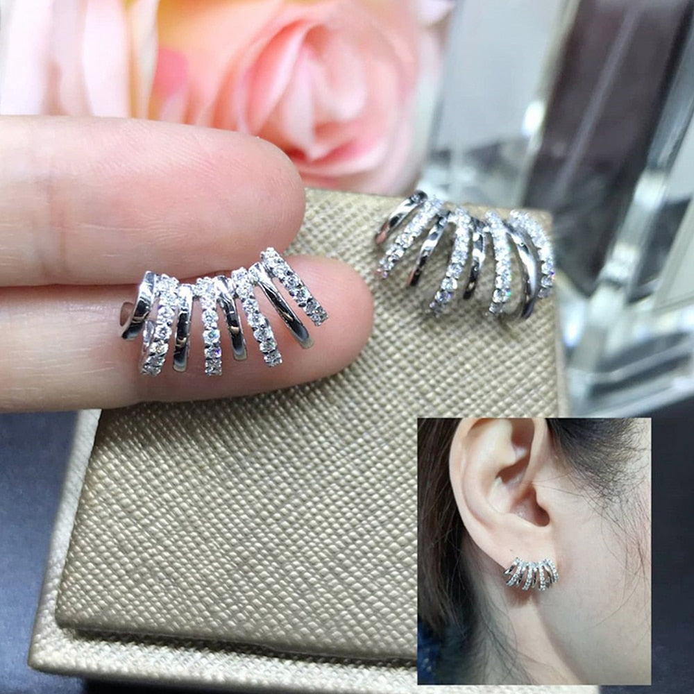 Huitan Silver Color Claws Stud Earrings with Crystal AAA CZ Stone Modern Design Fashion Versatile Accessories Women 2022 Jewelry