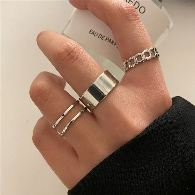 Vintage Black Rings Set For Women Metal Punk Ring Round Couples Irregular Finger Rings Set 2022 Accessories Jewelry Gifts