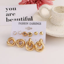 Load image into Gallery viewer, Vintage Geometry Pearl Heart Rhombus Earrings Set Gold Color Heart Earrings For Women Simple Metal Square Round Fashion Jewelry