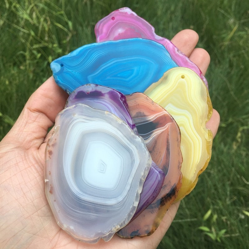 50-80mm Irregular Natural Onyx Agates Geode Slice With Hole Reiki Healing Chakra Stone for Home Decoration Finding Mineral Gifts