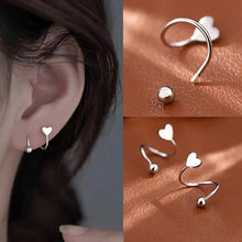 Load image into Gallery viewer, New Trendy Simple Heart Stud Earrings For Women Girl Fashion Silver Color Rotating Wave Balls Earring Ear Studs 2pcs Set Jewelry