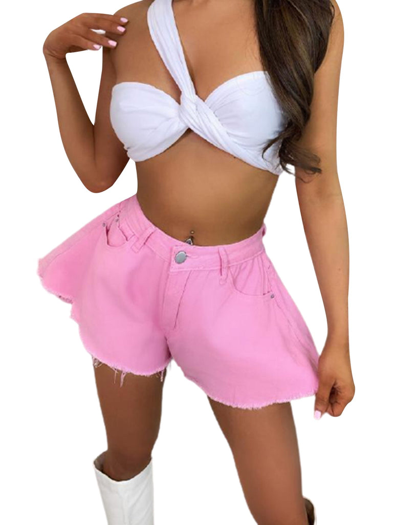 Graduation Gifts Women Wide Leg Shorts Summer Fashion Solid Color Mid Waist Denim Flared Shorts Party Streetwear Loose Ripped Bottoms