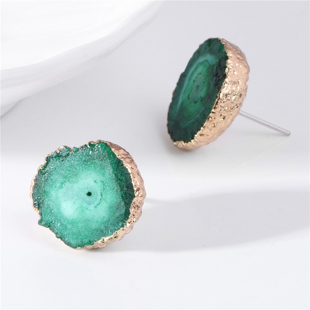 Irregular Ear Studs Women&#39;s Natural Druzy Agates Crystal Earrings Mineral Stud Earrings Gold Color Charm Ear For Girl Jewelry