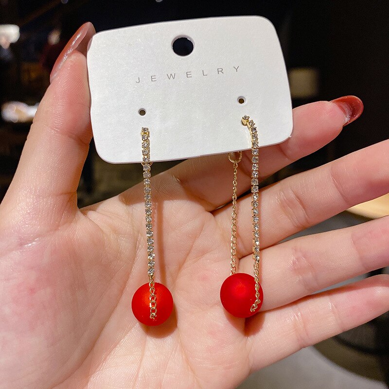 Korean Style Long Tassel Earrings Red Lovely Heart Drop Earrings Women Girls Valentine&#39;s Day Festival Birthday New Year Gift