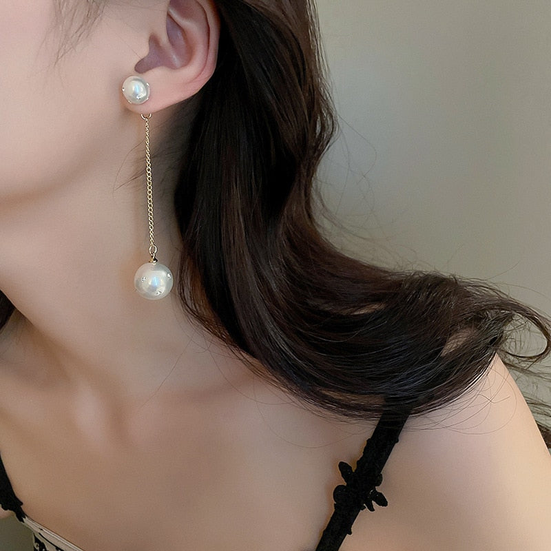 2022 South Korea&#39;s New Geometric Pearl Tassel Earrings Fashionable Temperament Long Versatile Earrings Women&#39;s Jewelry