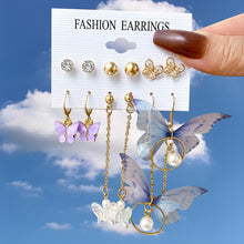 Load image into Gallery viewer, 17KM Heart Pink Butterfly Black Earrings Set Cute Cartoon Stud Earrings for Women Black Dangle Earrings Fashion Trendy Jewelry