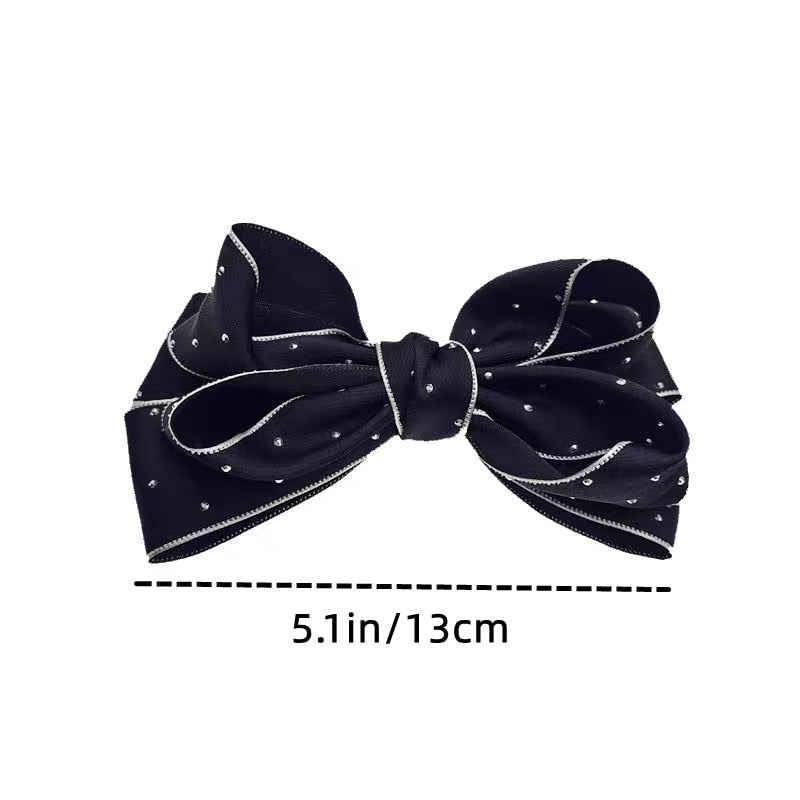 Handmade Bow Hairpin for Girl Houndstooth Plaid Hairpin Rhinestone Temperament Ponytail Clip Spring Clip Back Head Top Clip