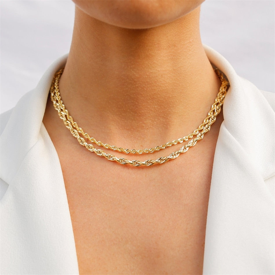 GD Twisted Rope Chain Necklaces Gold color Stainless Steel Chains Necklaces for Women Men Fashion accessories gifts