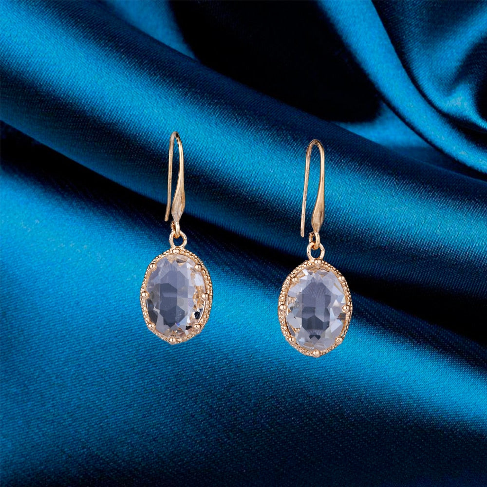 2022 Fashion New Oval White Crystal Hook Earrings Women Wedding Engagement Pendant Earrings  Jewelry Gifts Pendientes De Mujer