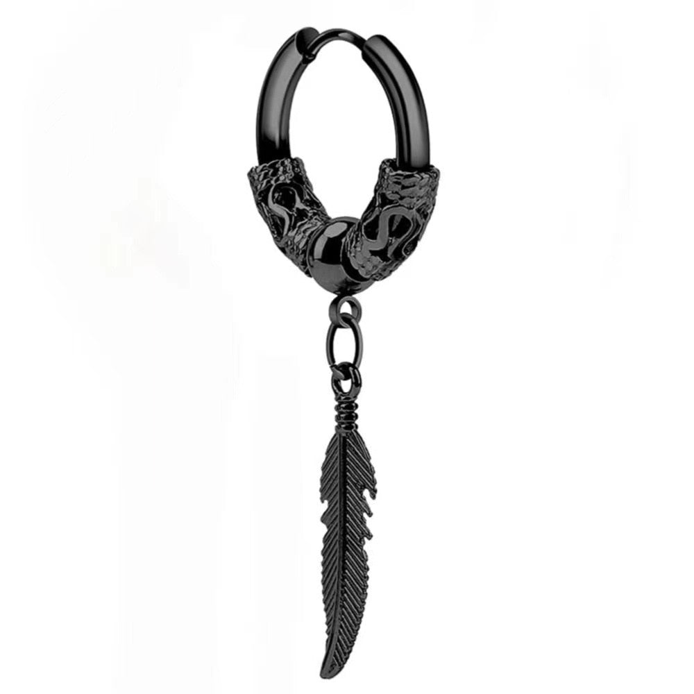 Punk Vintage Design Leaf Hoop Earrings For Women Men Jewelry Accessories Black Stainless Feather Earring Brincos