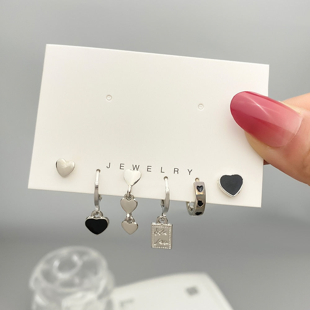 VKME Silver Color Bear Earrings for Women Fashion Jewelry 2022 Pendants Set of Earrings Black Heart Star Chain Accessories