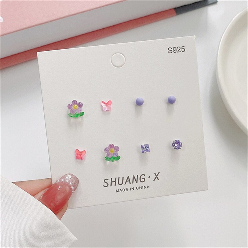 Cute Resin Stud Earring Set Colorful Heart Butterfly Flower Earrings Wholesale for Women Girls Kids 2022 Elegant Jewelry Gifts
