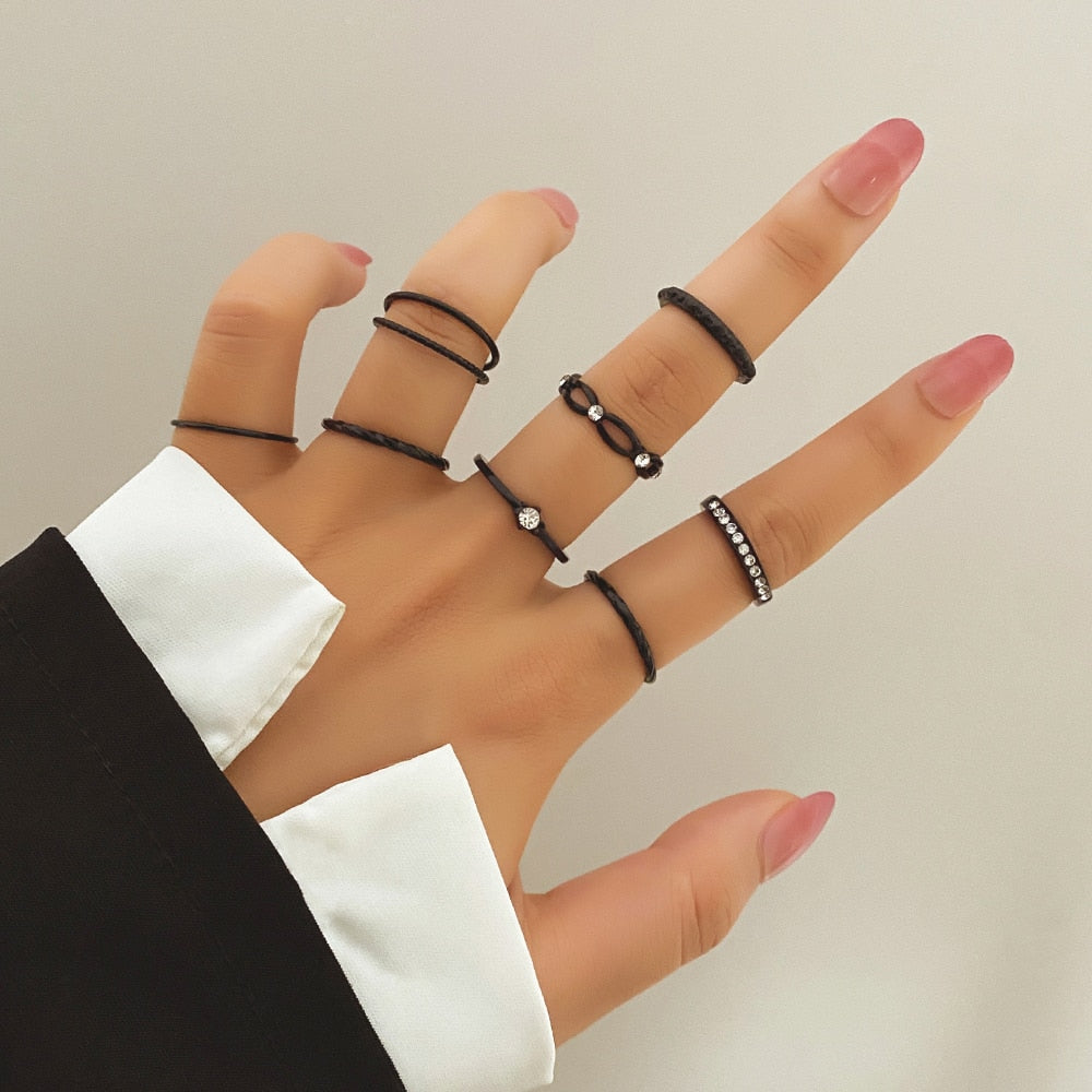 IFMYA Black Butterfly Love Infinity Cutout Rings Set Women Crystal Metal Punk Hip Hop Rings 2022 Fashion Accessories
