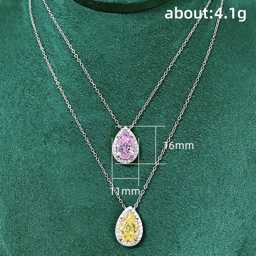 New Items With Pink Delicate Water Drop Pear Shape Copper Zircon Necklace Ladies Clavicle Chain For Christmas Party Gifts 2022