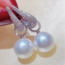 Load image into Gallery viewer, Huitan Temperament Elegant Simulated Pearl Dangle Earrings for Women Sparkling Cubic Zirconia Silver Color Earrings 2022 Jewelry